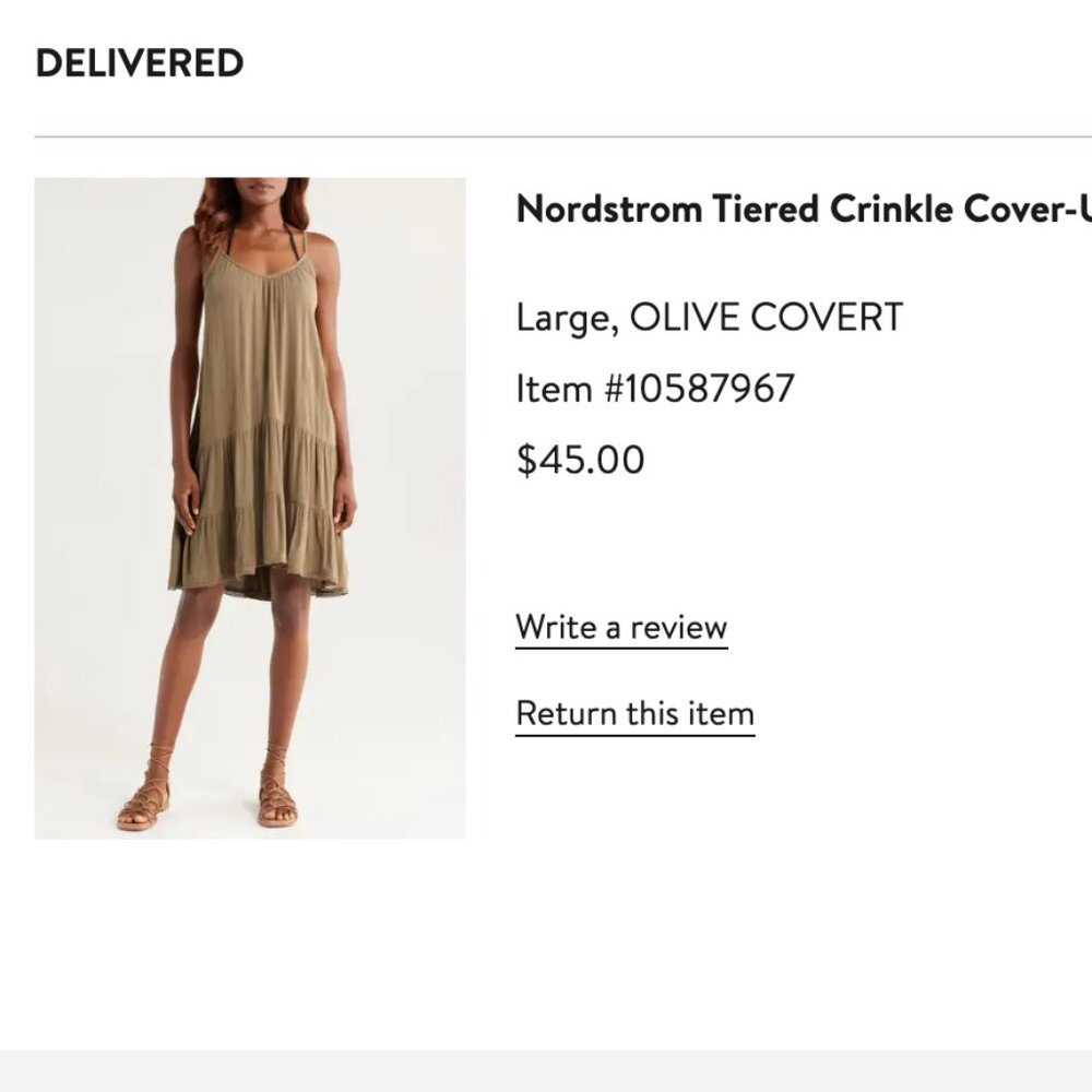 Nordstrom Tiered Crinkle Cover-Up - dress beach swim - OLIVE COVERT - Picture 3 of 8